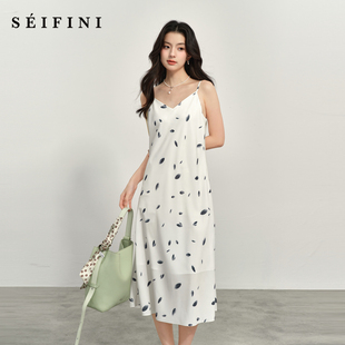 【商场同款】诗凡黎本白色碎花吊带连衣裙2025春新款女3G3290681