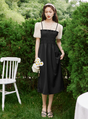 伊芙丽2024夏季新款优雅浪漫假两件拼接连衣裙1D6994481-1-F