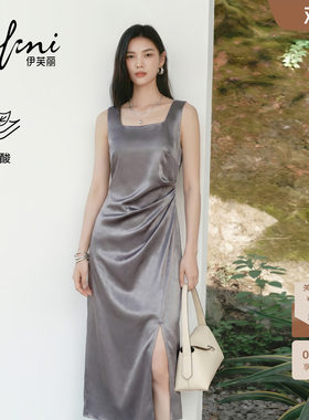 【商场同款】伊芙丽蒋欣代言针织无袖垂坠知性醋酸连衣裙女夏装