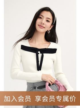 【商场同款】诗凡黎短款白色针织衫2024春新款套头衫女3F2230271