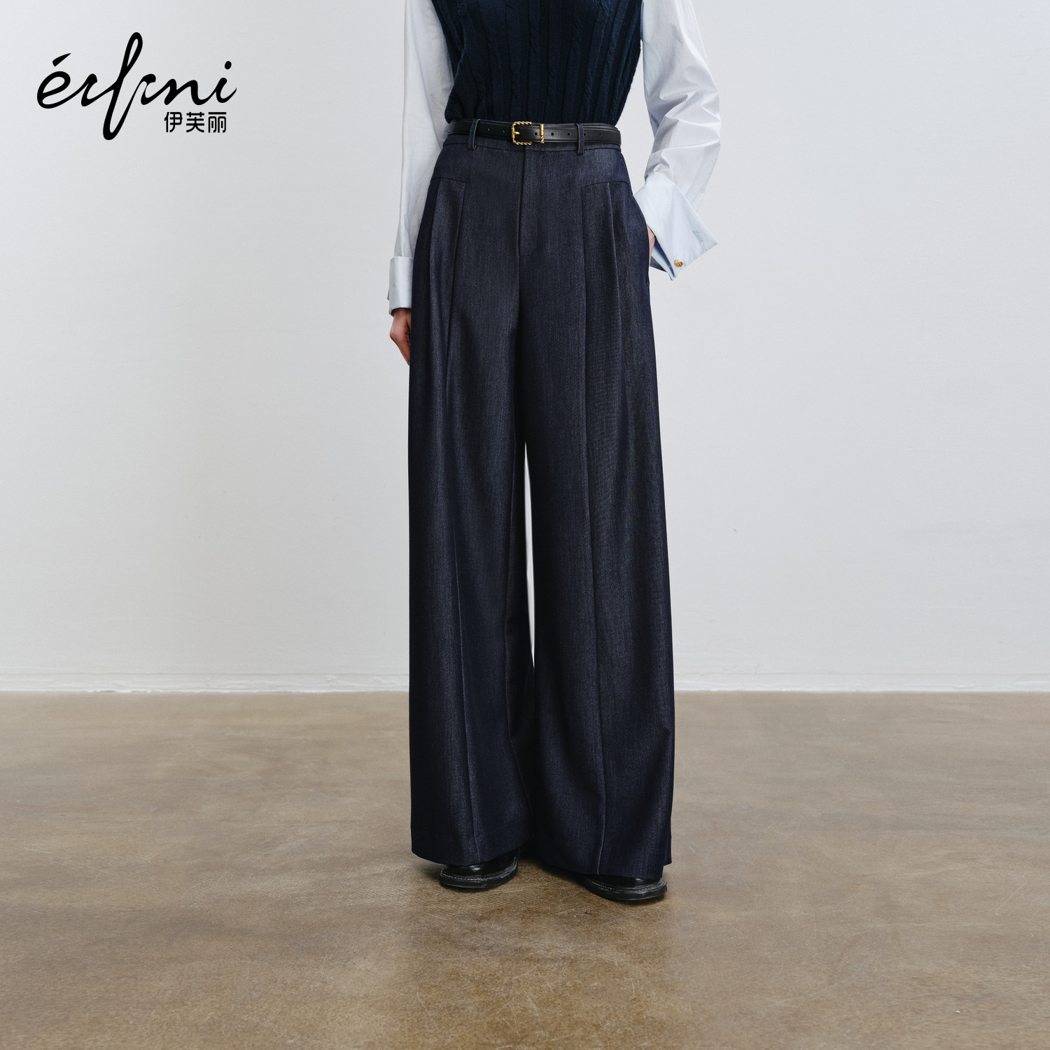 伊芙丽藏青色直筒职场风西装裤休闲阔腿裤百搭裤子女2026春季新款,女装/女士精品,休闲裤,淘宝优惠券,粉丝福利购,淘宝优惠卷