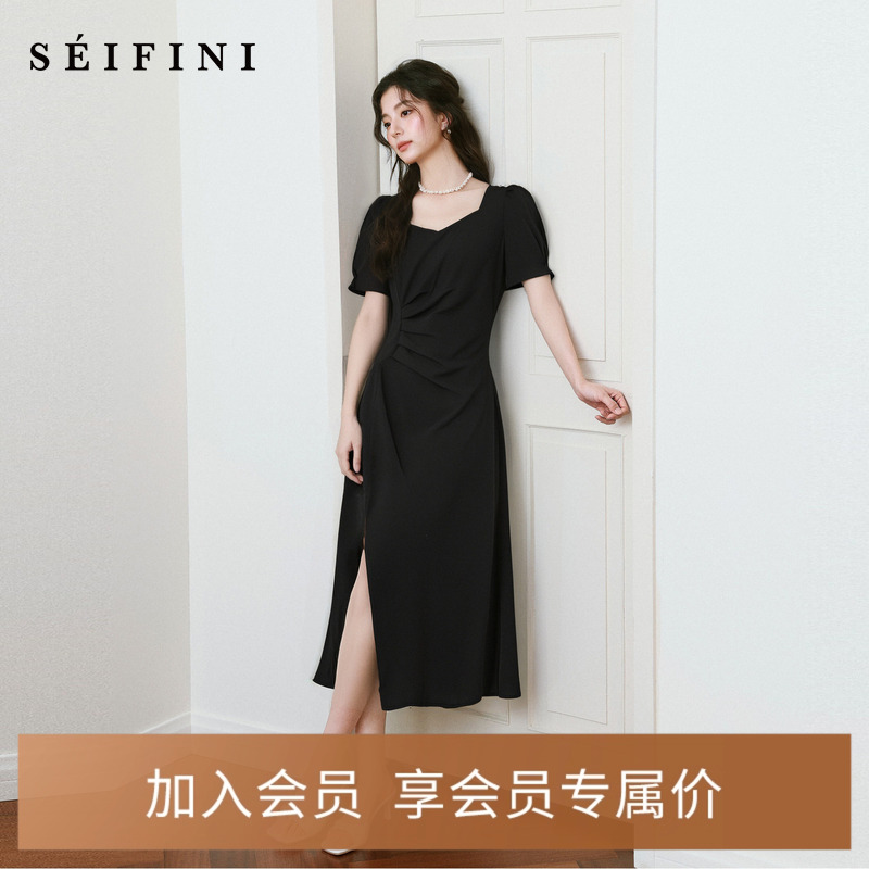 【商场同款】诗凡黎圆领泡泡袖修身连衣裙2025夏新款裙3E5191882