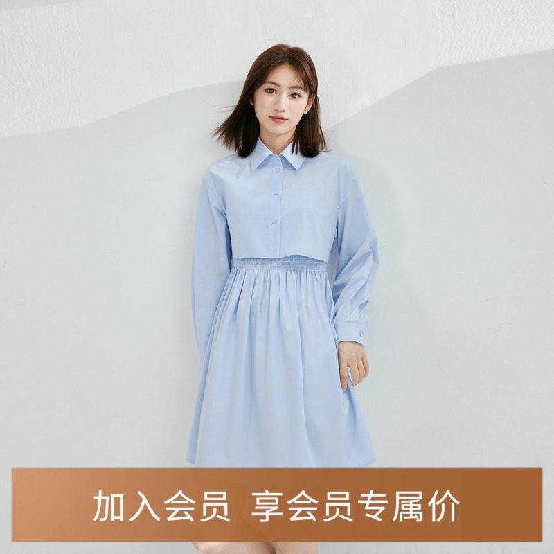 诗凡黎衬衫连衣裙2024年秋款女气质盐系冷淡风收腰显瘦系扣裙子