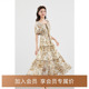 诗凡黎水墨花朵莱赛尔连衣裙2024秋新款 流行漂亮短袖 方领碎花长裙