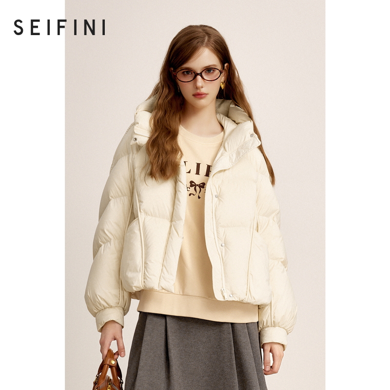 【商场同款】诗凡黎立领连帽鸭绒羽绒服2024年冬新款女3FA480421R