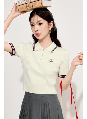 【商场同款】诗凡黎白色学院风polo领针织衫2024秋新款3F7731871