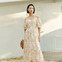 伊芙丽两穿式方领鱼尾下摆细节收腰碎花连衣裙女2024秋装新款裙子