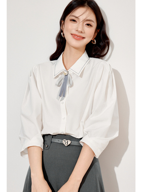【商场同款】诗凡黎白色翻领衬衫2024秋新款法式小衫女3F7122411