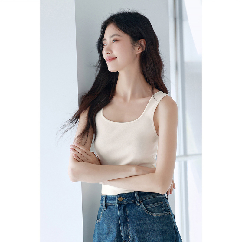 伊芙丽大U领无袖针织黑白条纹设计感吊带背心女2024夏装新款上衣