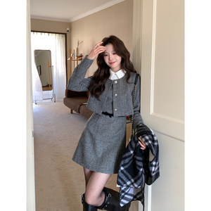 Even一雯【我的天才女友】韩系高智感秋冬加厚含羊毛假三件连衣裙