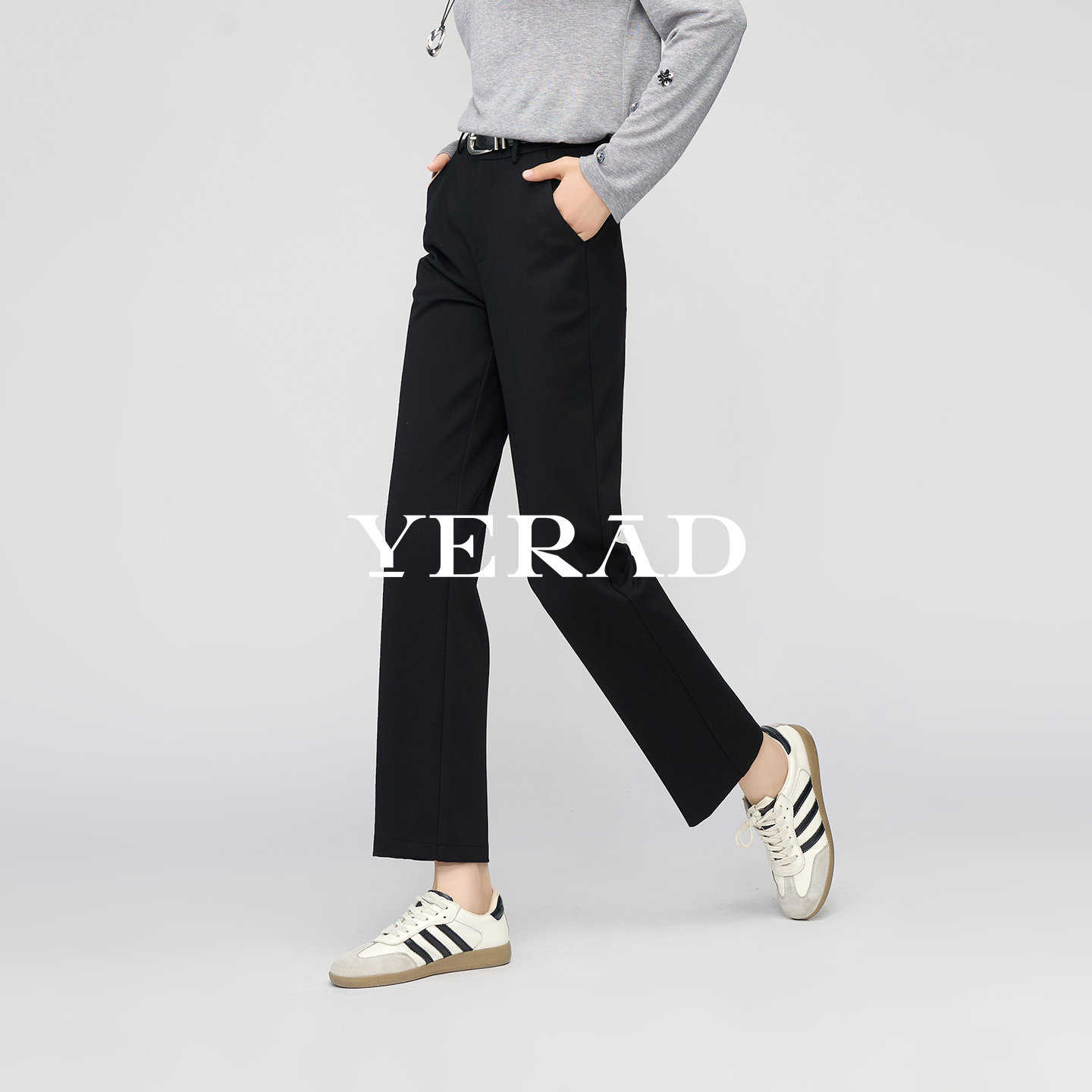 娅丽达黑色九分直筒裤女2026春新款休闲女裤西装裤弹力通勤烟管裤