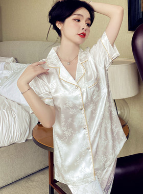 睡衣女冰雪丝薄款短袖家居服套装
