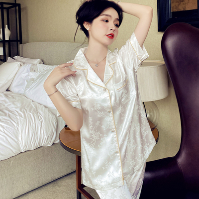 睡衣女冰雪丝薄款短袖家居服套装