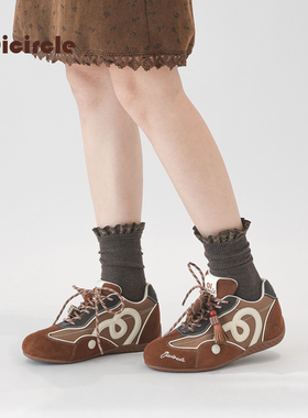 OICIRCLE【内增高6CM】原创新款复古棕色赛车厚底反绒休闲德训鞋