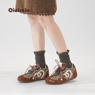 复古棕色赛车厚底反绒休闲德训鞋 原创新款 内增高6CM OICIRCLE