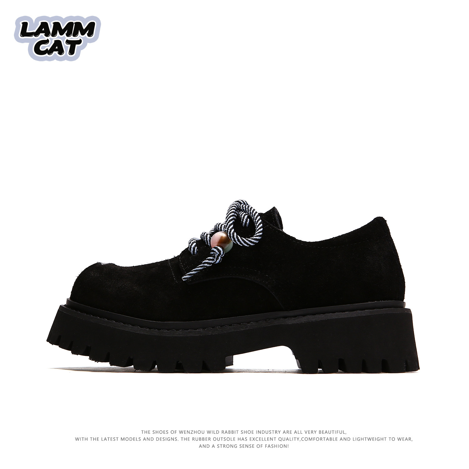 LAMMCAT丨新款厚底增高英伦风黑色小皮鞋女真皮大头德比鞋学院风