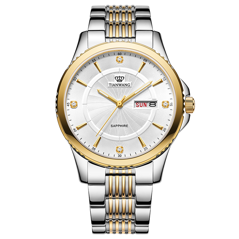 天王表经典复古双日历情侣石英表