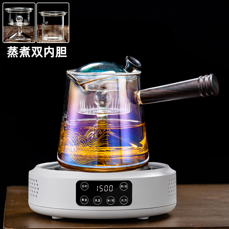 侧把实木茶壶高硼硅玻璃煮茶器电陶炉耐热过滤泡茶壶家用养生茶具