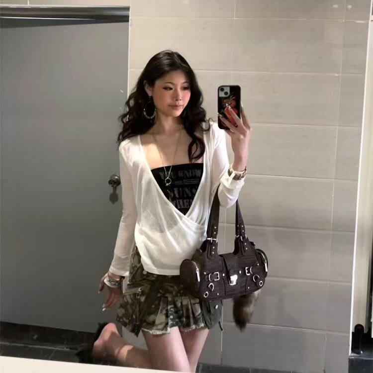 时尚套装女夏季气质宽松白色防晒罩衫上衣性感辣妹抹胸吊带两件套