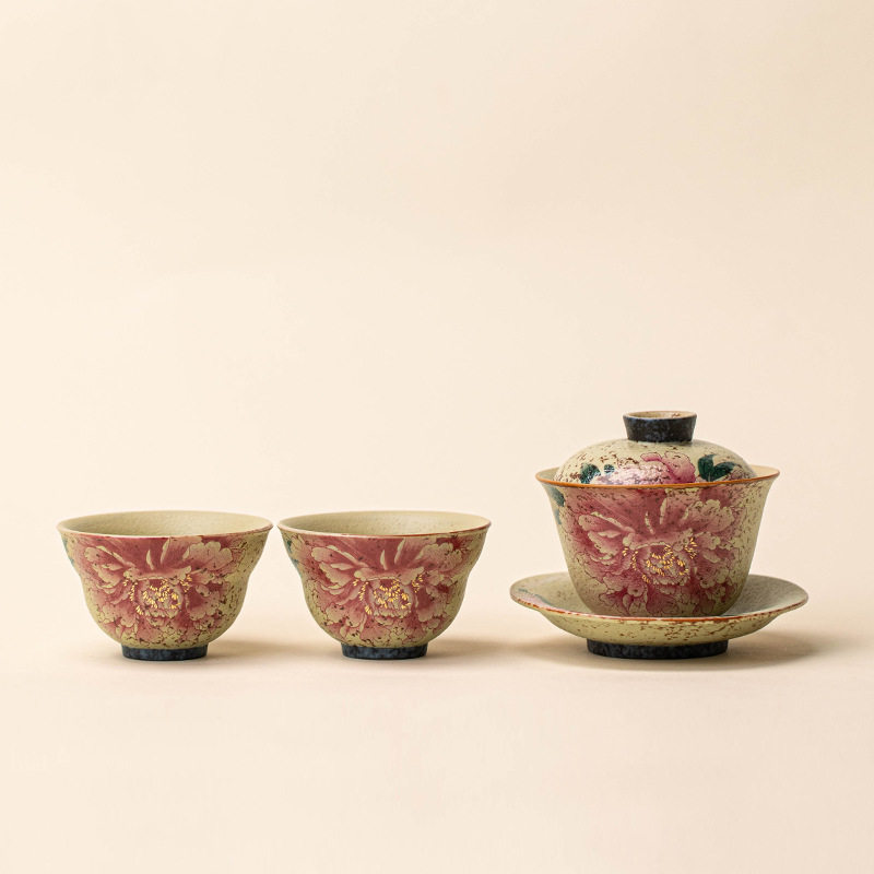 青花火石红盖碗茶具24