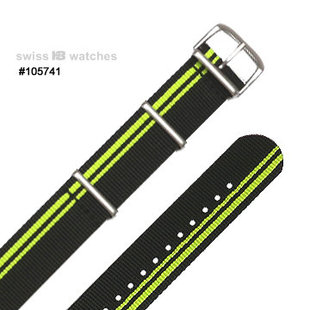 瑞士军表TRASER Textile Strap 军表配件黑色绿条尼龙表带22mm