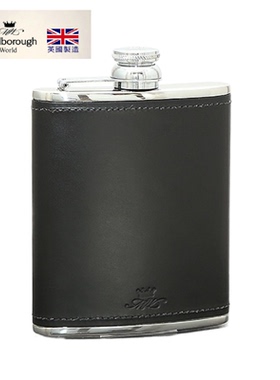 英国Marlborough 黑色传统皮革酒壶户外便携男士不锈钢酒壶170ML