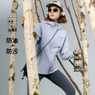 诺诗兰软壳衣秋冬新款女防风防泼水加绒透气保暖连帽徒步登山外套