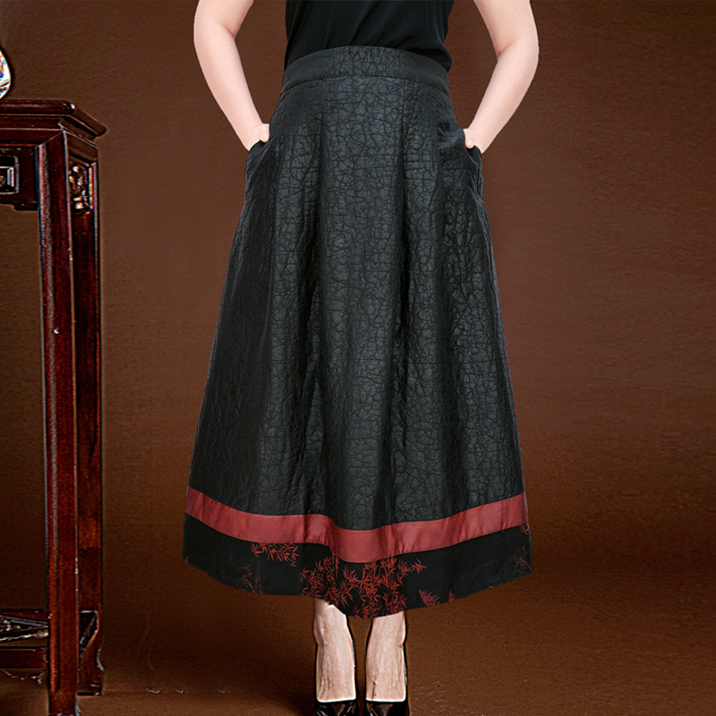 时尚中老年真丝香云纱半身裙女装