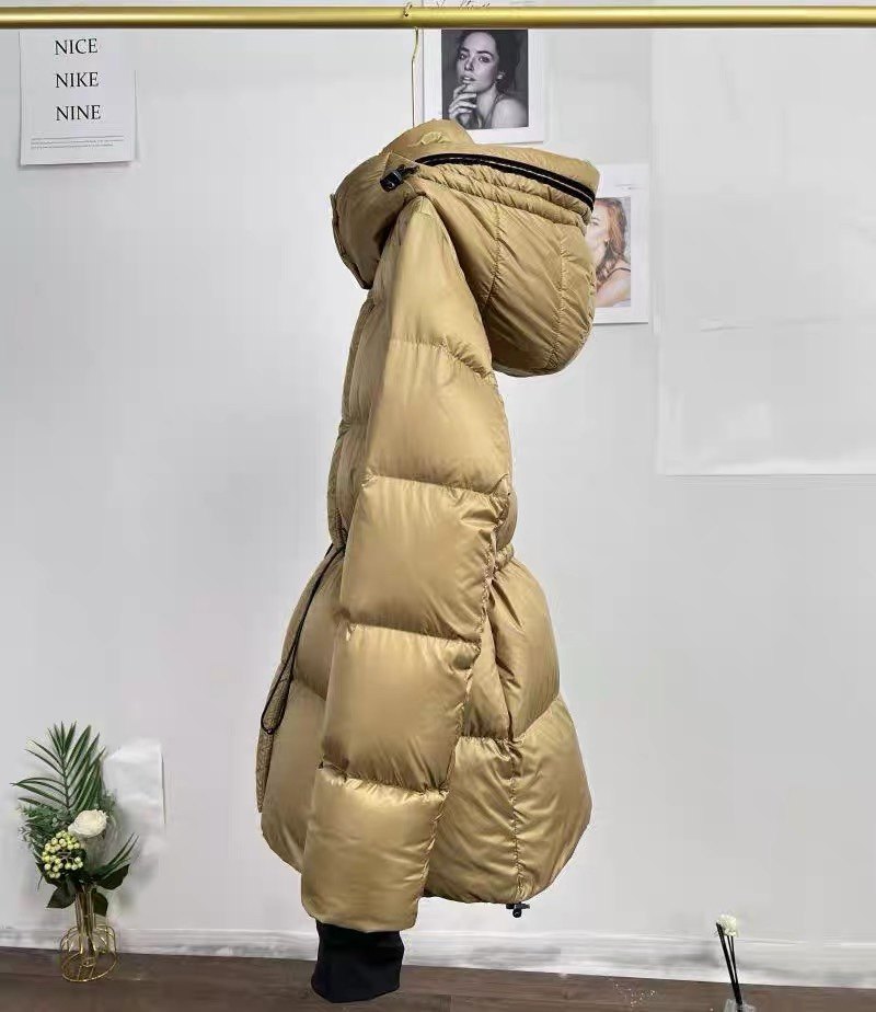 2024新大牌高端鹅绒服女中长款修收腰修身加厚连帽羽绒服保暖外套