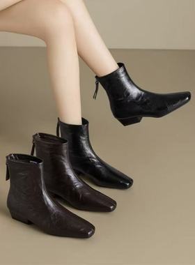 2025新款秋季粗跟靴子不累脚百搭软皮马丁靴女靴5529