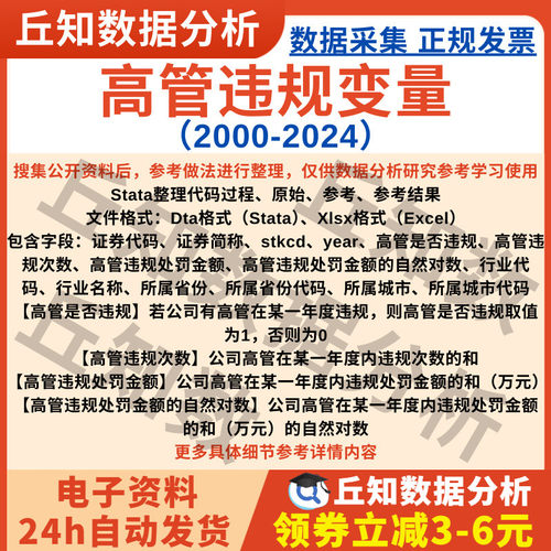 高管违规变量2024-2000是否/次数/处罚金额Stata上市公司企业数据