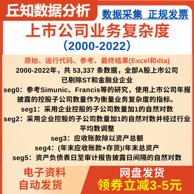 上市公司业务复杂度数据2000-2022原始代码参考结果(Excel和dta)