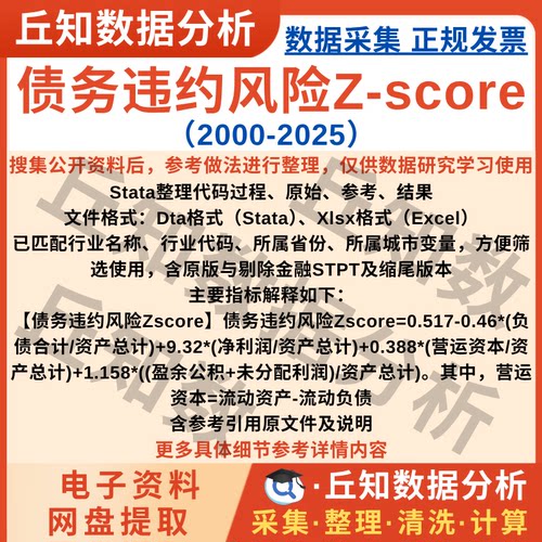 企业债务违约风险Zscore模型2025-2000年含Stata代码上市公司数据