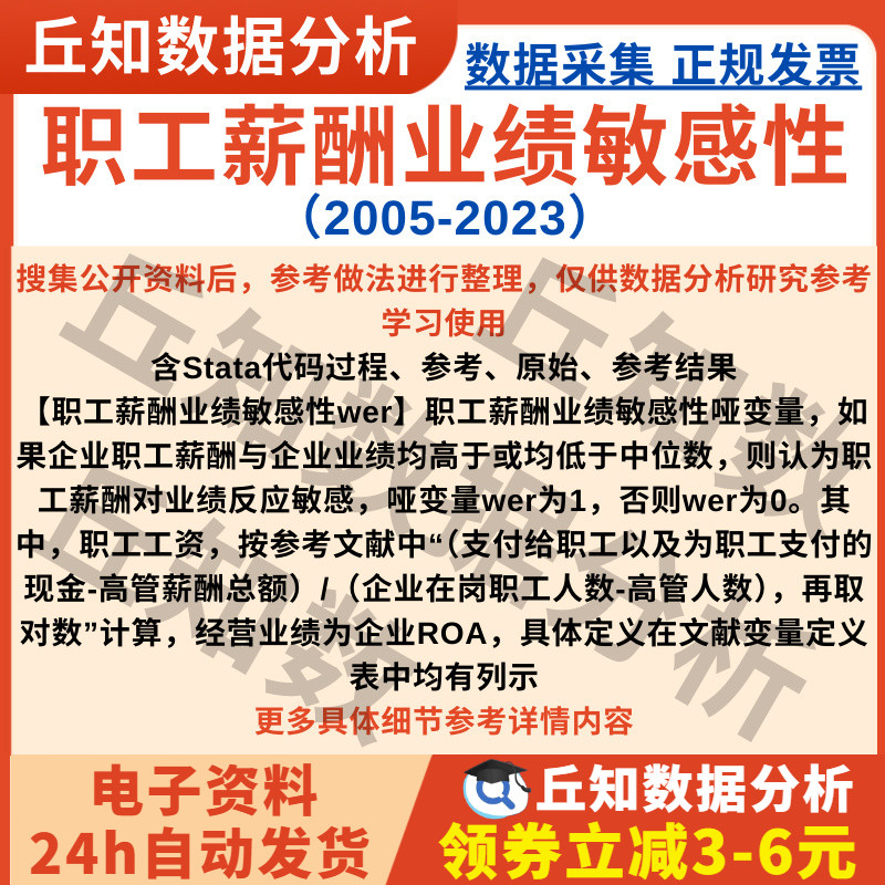 职工薪酬业绩敏感性哑变量2023-2005年含Stata代码虚拟01分组变量