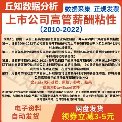 上市公司高管薪酬粘性2022-2010含stata代码过程  原始 参考 结果