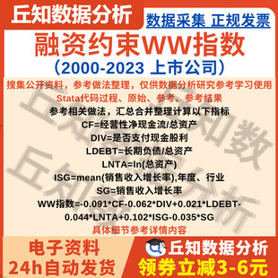 上市公司融资约束WW指数2000-2023含Stata代码Do文档剔除缩尾版本