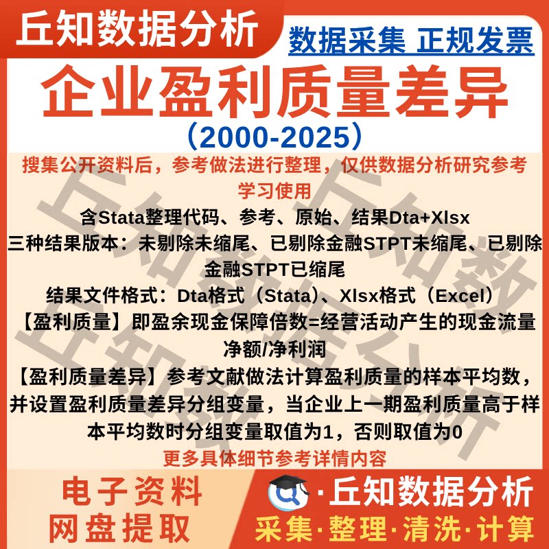 企业盈利质量差异2025-2000年上市公司数据Stata代码整理Excel表