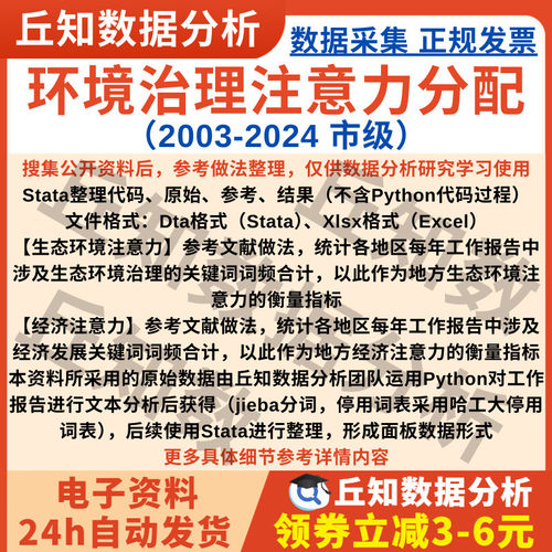 市级生态环境治理注意力分配数据2024-2003Excel工作报告关键词频