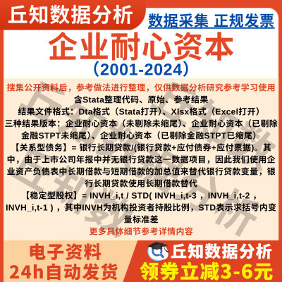 企业耐心资本2024-2001年Stata数据Excel表上市公司关系型/稳定型
