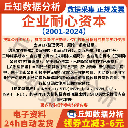 企业耐心资本2024-2001年Stata数据Excel表上市公司关系型/稳定型