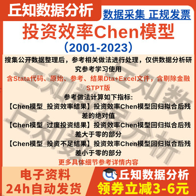 上市公司投资效率Chen模型2023-2001数据含stata代码Do文档可剔除