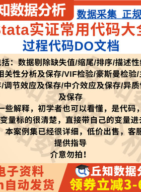 Stata常用实证代码大全，过程代码Do文档，Stata代码命令实证分析