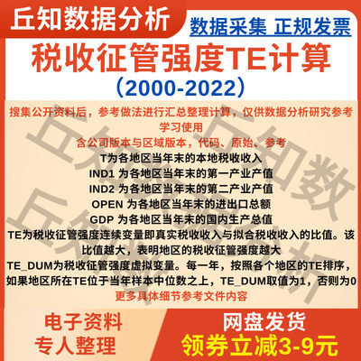 税收征管强度TE计算2022-2000stata代码命令含公司版本与区域版本