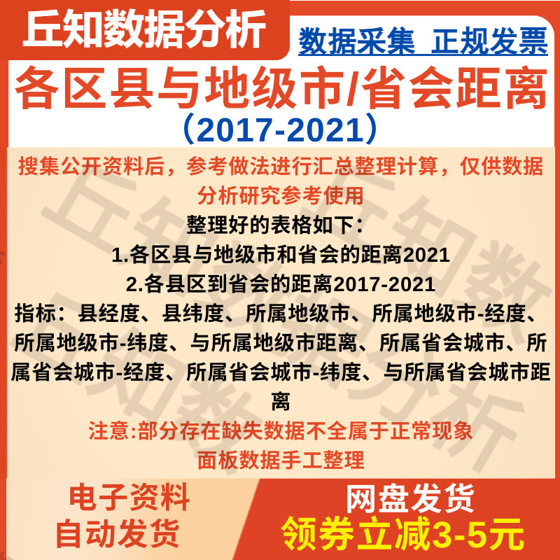 各区县与地级市/省会距离2021-2017面板数据整理含原始经纬度数据 商务/设计服务 设计素材/源文件 原图主图