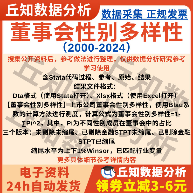 董事会性别多样性2024-2000年Blau系数Stata代码上市公司企业数据