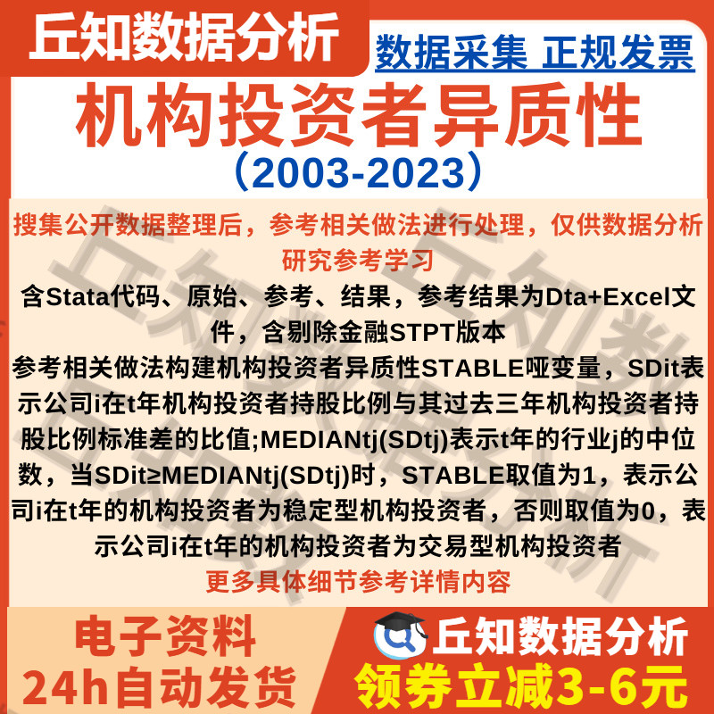 机构投资者异质性2023-2003上市公司数据Stata代码过程含剔除版本
