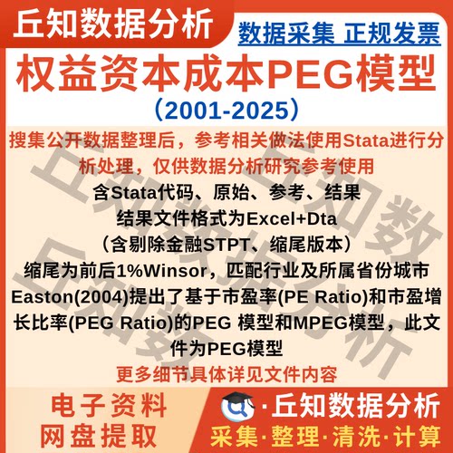 权益资本成本PEG模型2025-2001年上市公司数据stata代码Excel结果