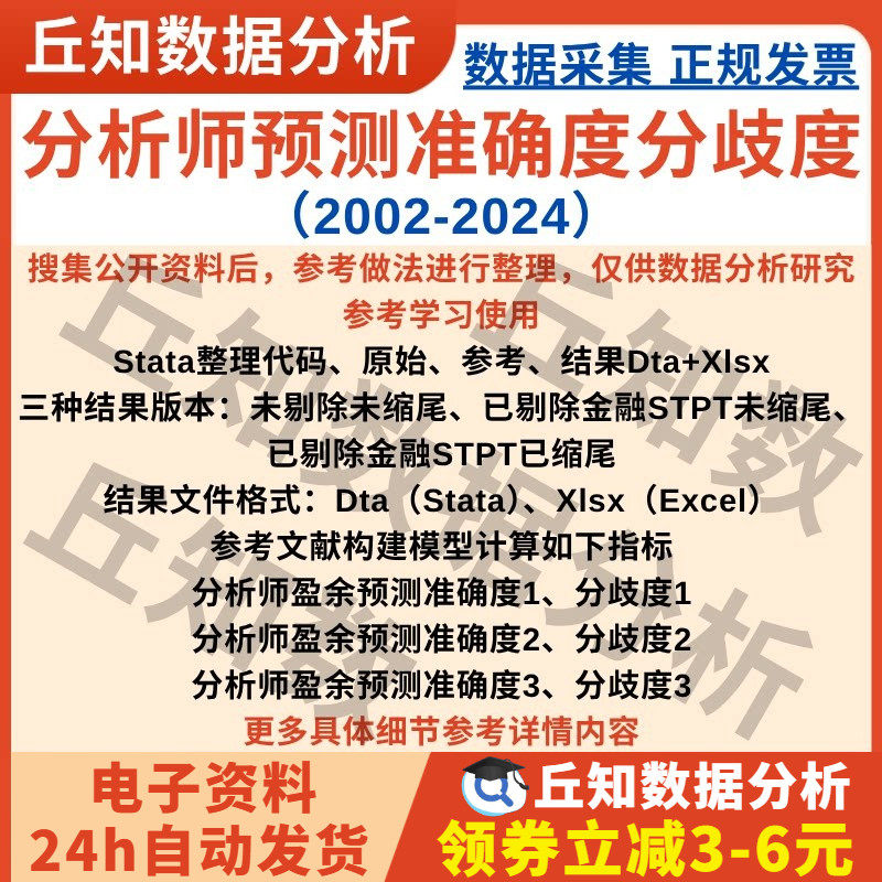 分析师盈余预测准确度分歧度2024-2002年上市公司数据Stata代码表