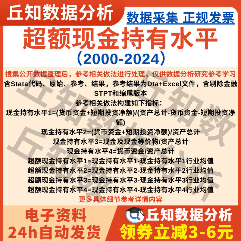 超额现金持有水平2024-2000上市公司数据stata计算代码过程Excel
