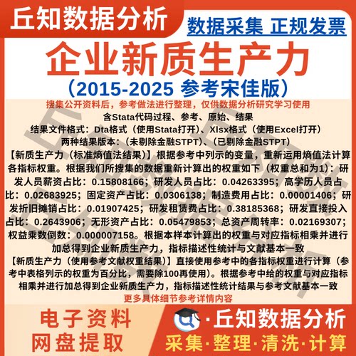 企业新质生产力2025-2015年上市公司数据Stata熵值法含参考宋佳版